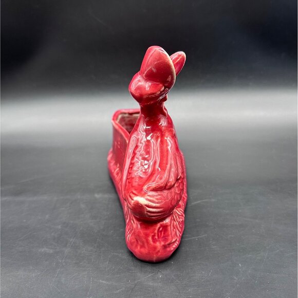 Vintage Duck Planter Mid Century Red Ducklings Kitschy Spring Easter Maroon - Picture 3 of 11